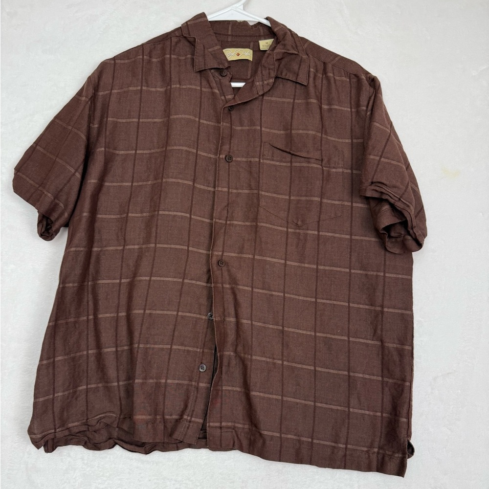 Royal Palm Brown Checkered Short Sleeve Shirt Men’s M Retro Casual